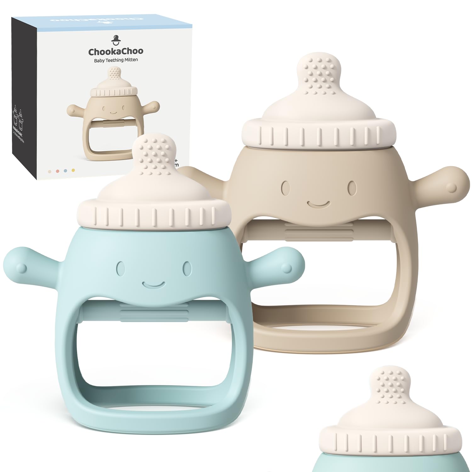 ChooKaChoo 2 Pack Baby Teething Toy for Over 3 Months, Food Grade Silicone Teething Mitten, Anti Dropping Wrist Hand Teethers Baby Chew Toys