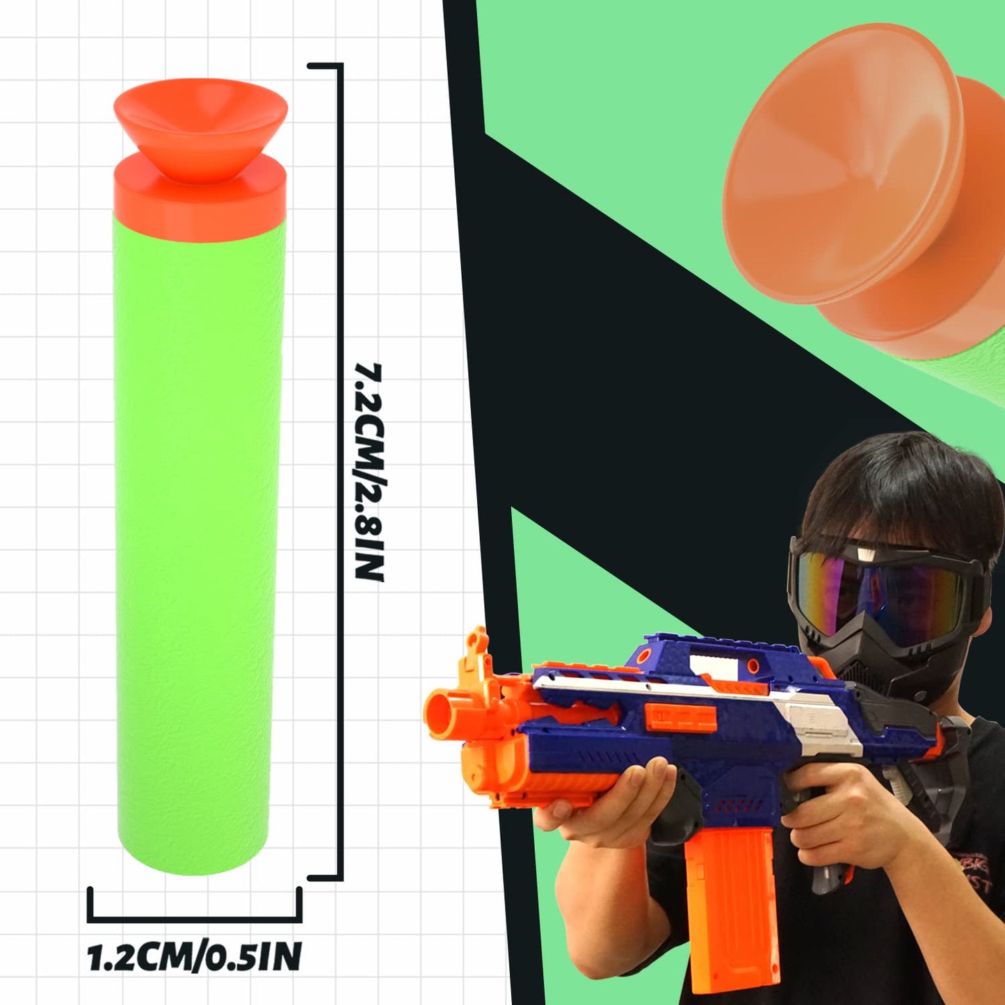TORMEN Refill Suction Darts,Compatible for Nerf Elite Series Blasters Toy Guns-Green, 100Pcs