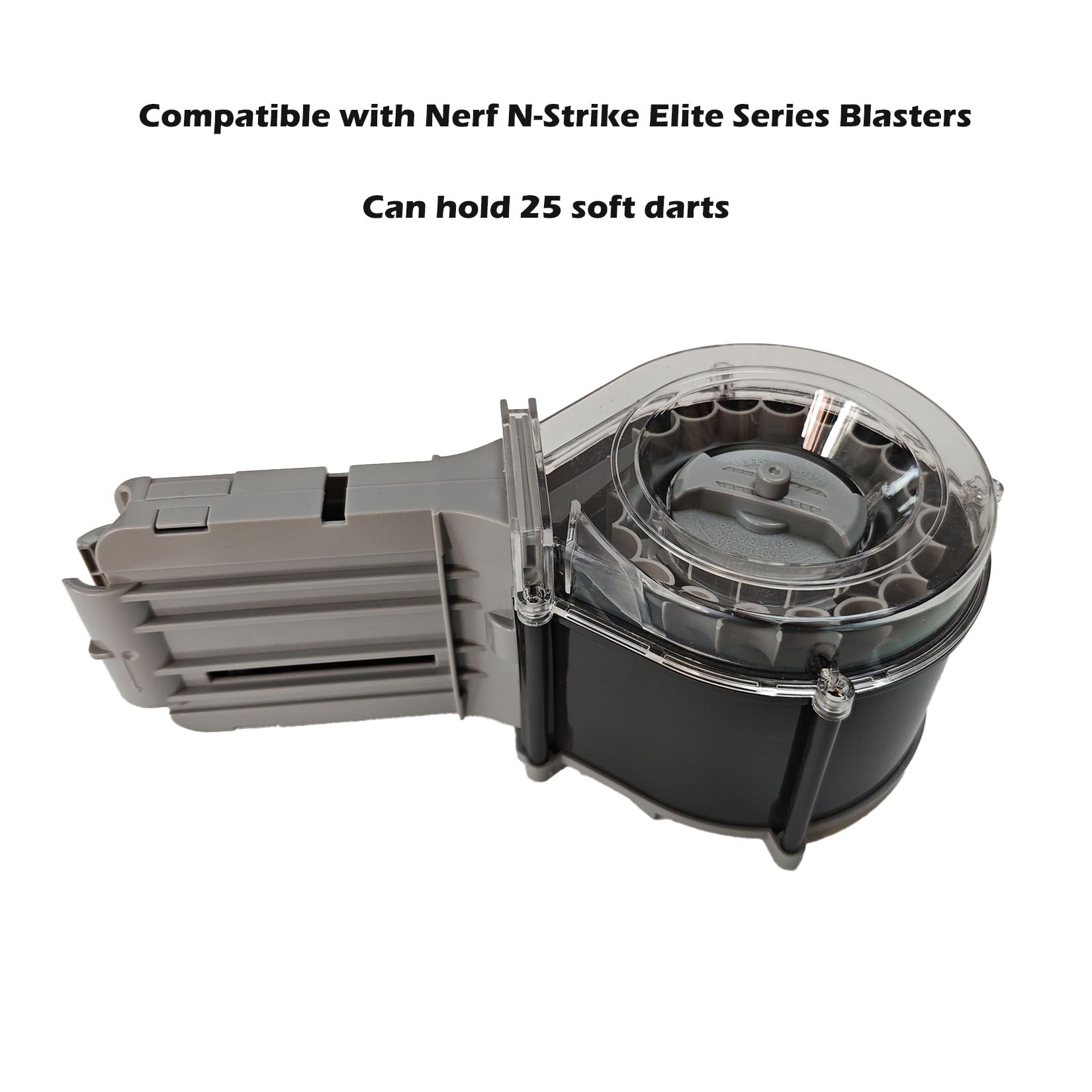 Dart Drum, High Capacity Drum Magazine Compatible with Nerf N-Strike Elite Blasters, Gray and Black, Quick-Load Design
