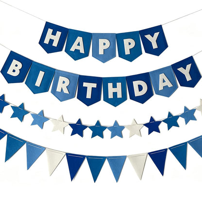 Yancan Blue Happy Birthday Banner for Women Men Boys Girls Party Decoration