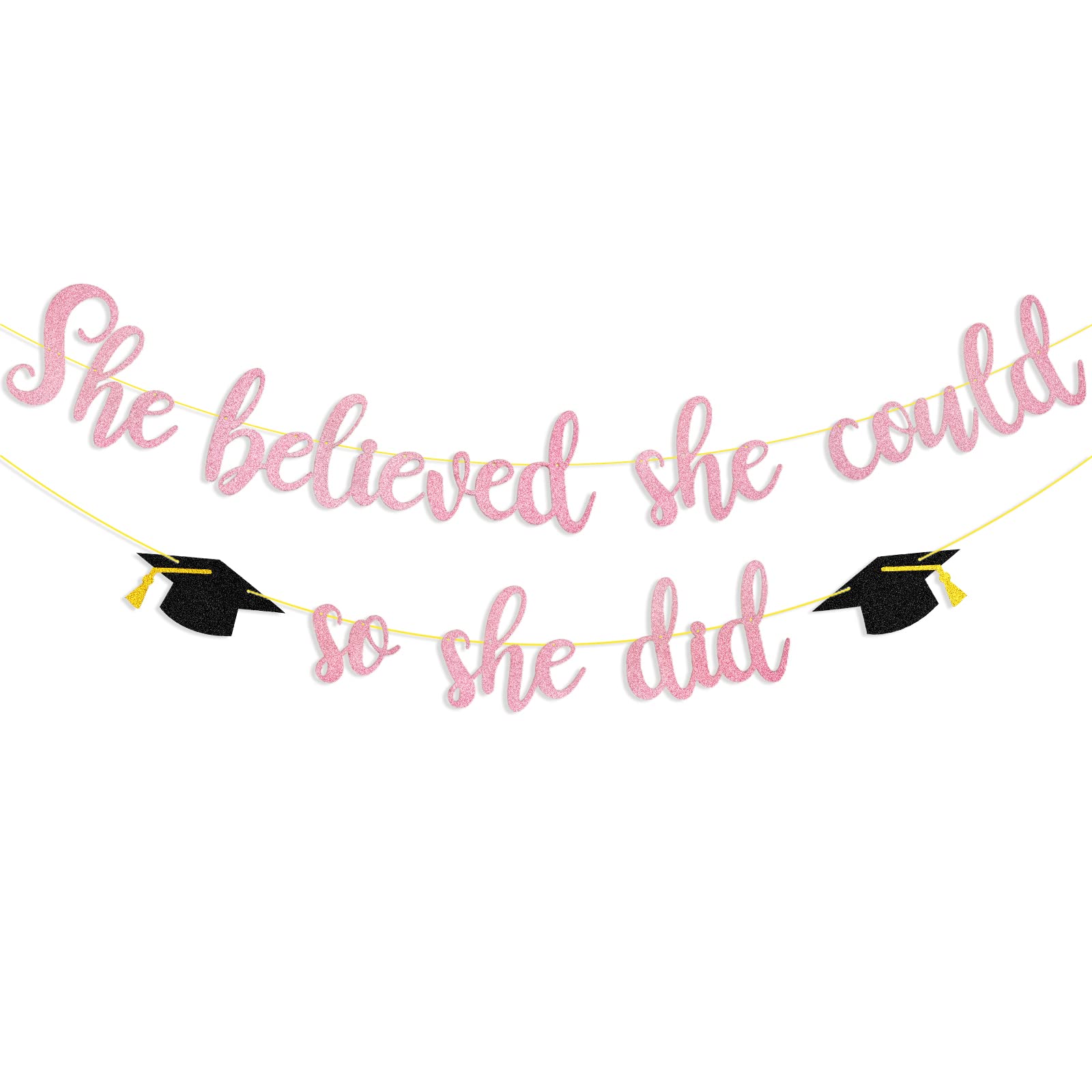 She Believed She Could So She Did Banner Decorations - Pink Glitter She Did It 2024 Garland Graduation Bunting Banner, Congrats Grad Photo Backdrop