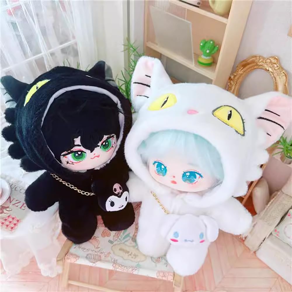 niannyyhouse 20cm Plush Doll Clothes Loose Travel Cat Onesies Soft Stuffed Plush Toy Dress Up Accessories (White)