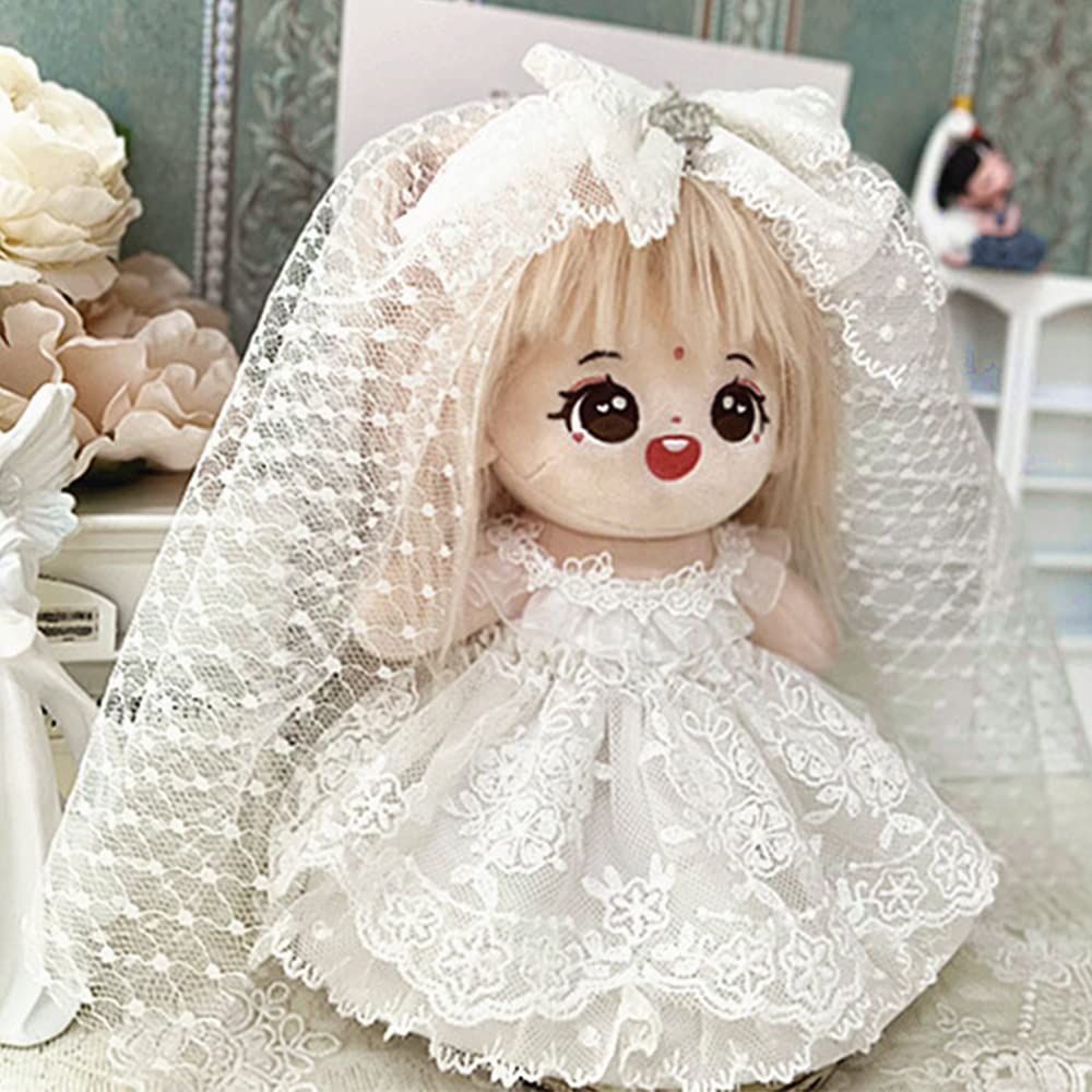niannyyhouse 20cm Plush Doll Clothes White Lace Wedding Dress Headdress Loose 8in Doll Accessories