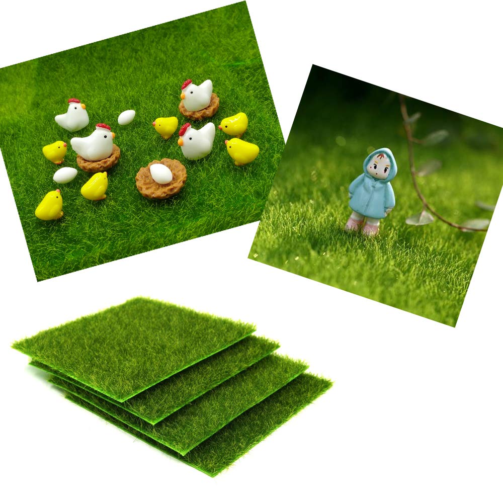 EMiEN 6''x6''Life-Like Artificial Grass Lawn Miniature Ornament for for DIY Fairy Garden Decoration (4 Pack)