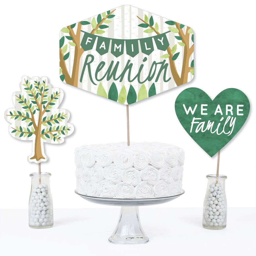 Big Dot of Happiness Family Tree Reunion Table Toppers Centerpiece Display Kit - 15-Piece Premium Cardstock Table Decorations, Double-Sided Printed