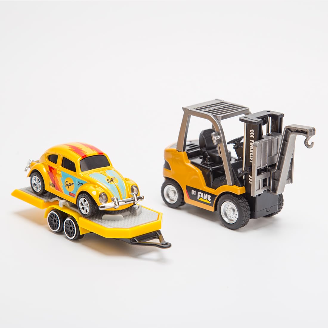RC Forklift Truck with Trailer, 1/64 Mini Alloy Remote Control Forklift, 2 Mode Speed Truck with Cargo Hook, Pallets, RC Construction Vehicles