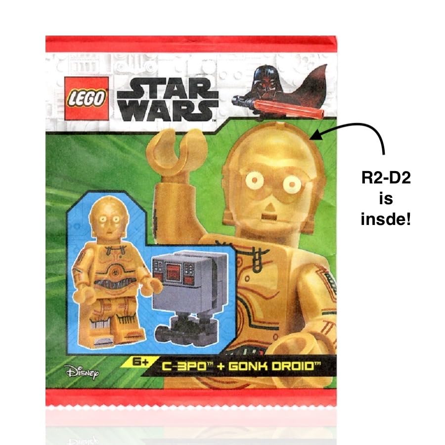 LEGO Star Wars Minifigure Combo Pack - R2-D2 Astromech Droid, C-3PO (Printed Legs, Toes and Arms) and Gonk Droid (GNK Power Droid) 75365 75339