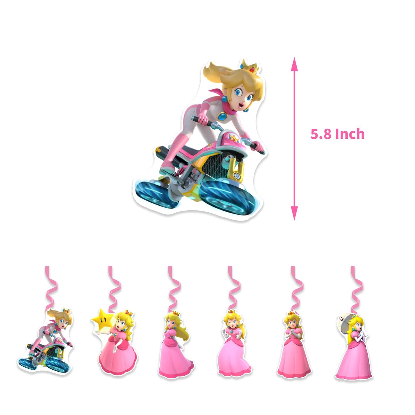 13Packs Princess Peach party supplies Include 12 pcs Hanging Swirls and 1 Happy Birthday Banner for Princess Peach party Decoration