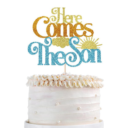 Glitter Here Comes The Son Baby Shower Cake Topper