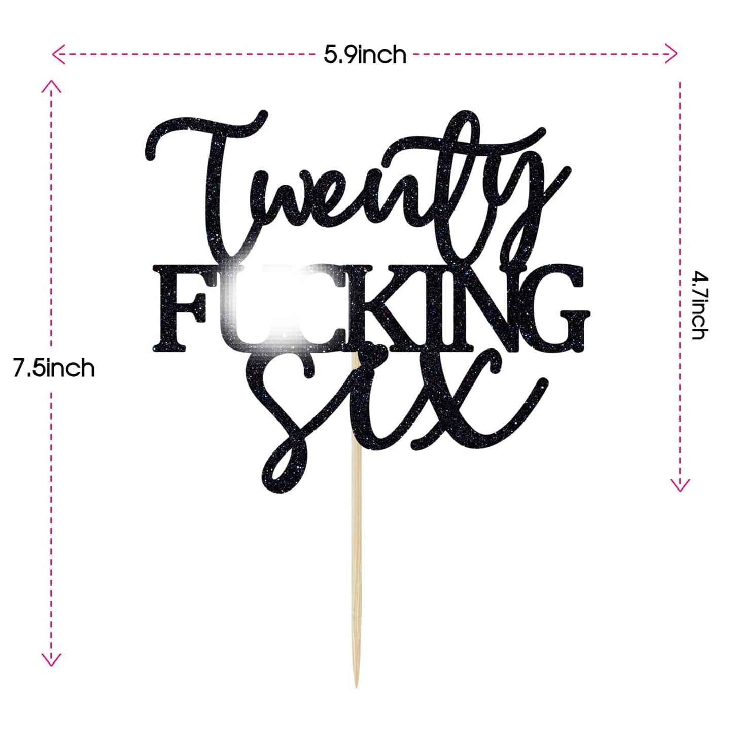 Unoggsor Twenty Fucking Six Cake Topper - Happy 26th Birthday Cake Decor - Cheers to 26 Years Birthday Party Decorations Supplies, Black Glitter