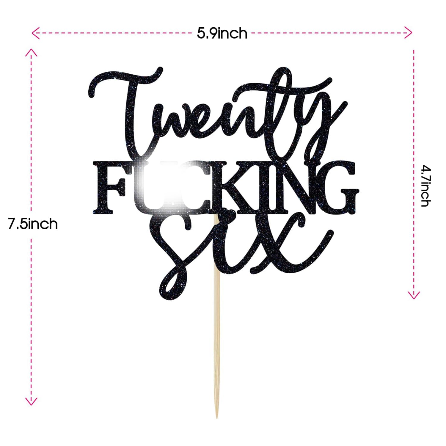 Unoggsor Twenty Fucking Six Cake Topper - Happy 26th Birthday Cake Decor - Cheers to 26 Years Birthday Party Decorations Supplies, Black Glitter