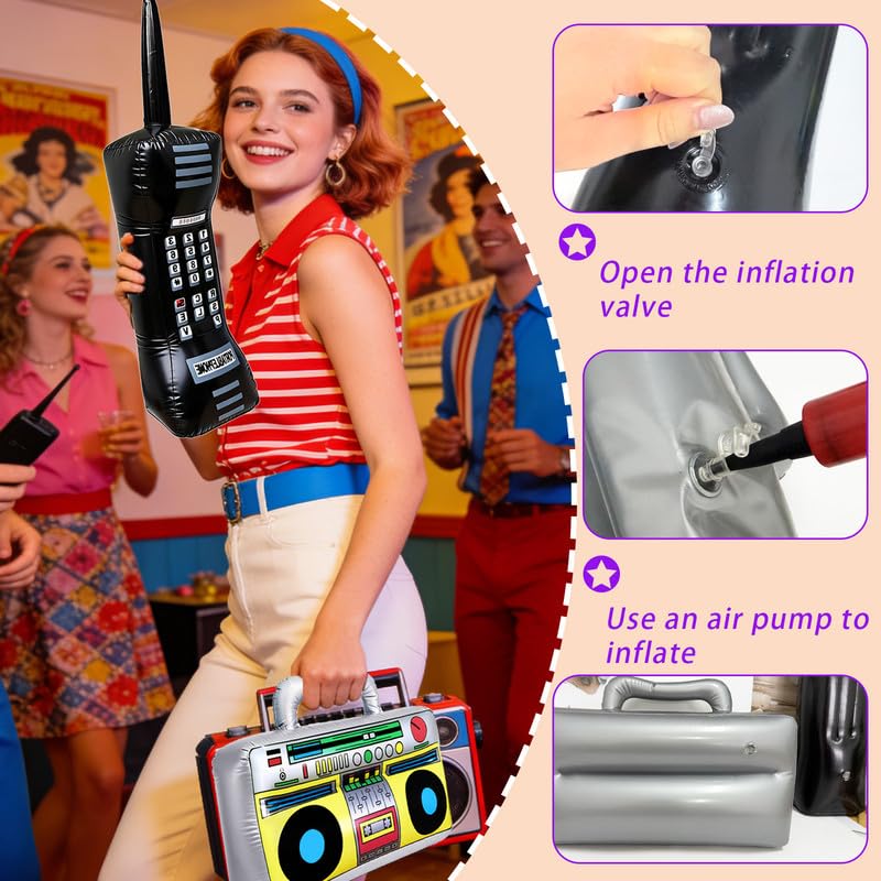 2Pcs Inflatable Radio Boombox Inflatable Mobile Phone,80's 90's Phones for Retro Hip Hop Theme Party Decor,Birthday Photo Supplies Gifts