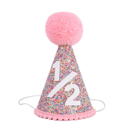 SYESQL Half Birthday Rainbow Cone Hat - Glitter Half Hats Pink,6 Months Party Decor (1/2 Rainbow Hat)