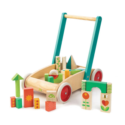 Tender Leaf Toys Baby Block Wooden Walker - Includes 29 Garden Themed Toy Blocks Premium Quality Construction Develops Balance, Strength & Creative