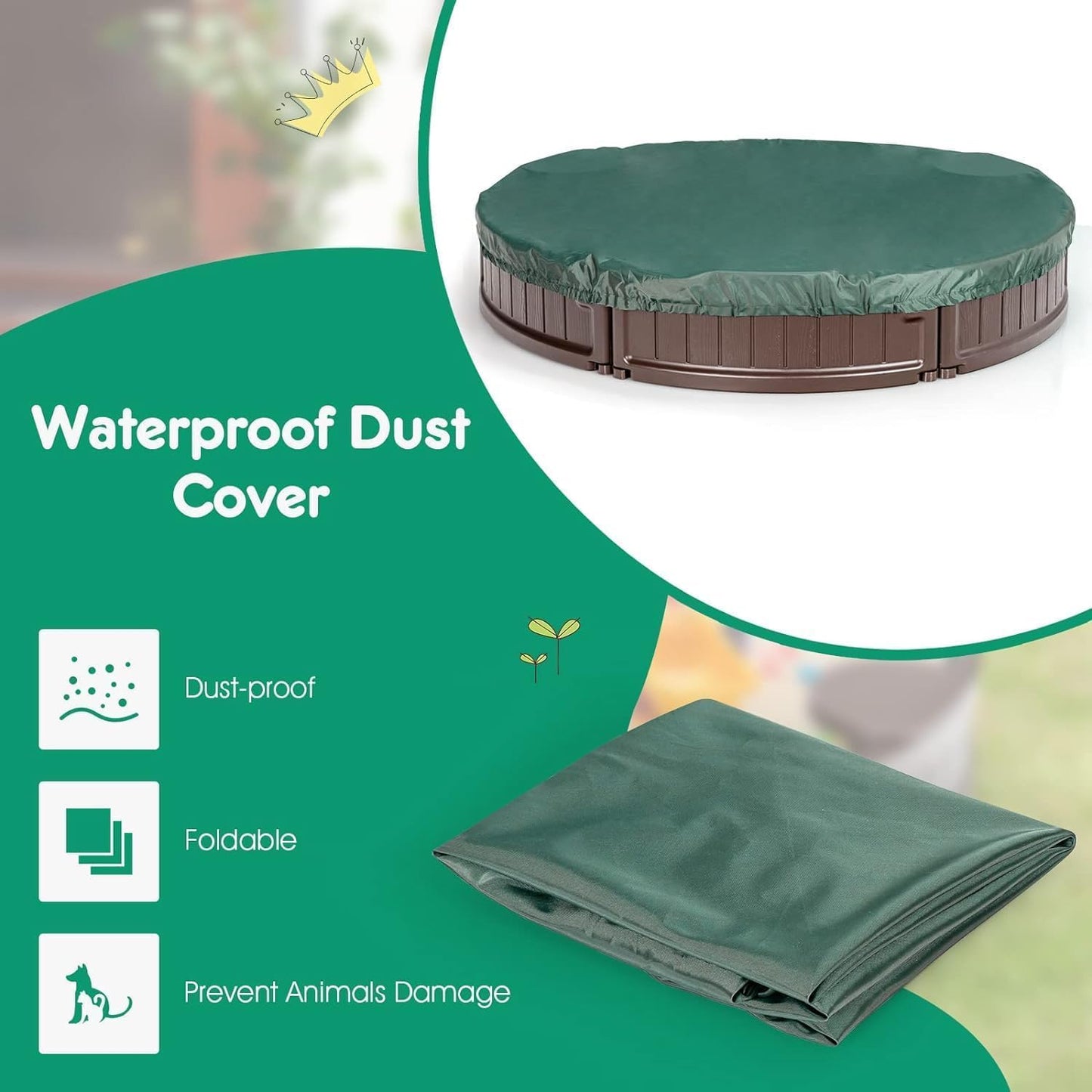Costzon Round Kids Sandbox with Cover, HDPE Sand Pit w/Detachable Built-in Seating & Bottom Liner for Backyard, Garden, Beach, Lawn, Outdoor Sand Box