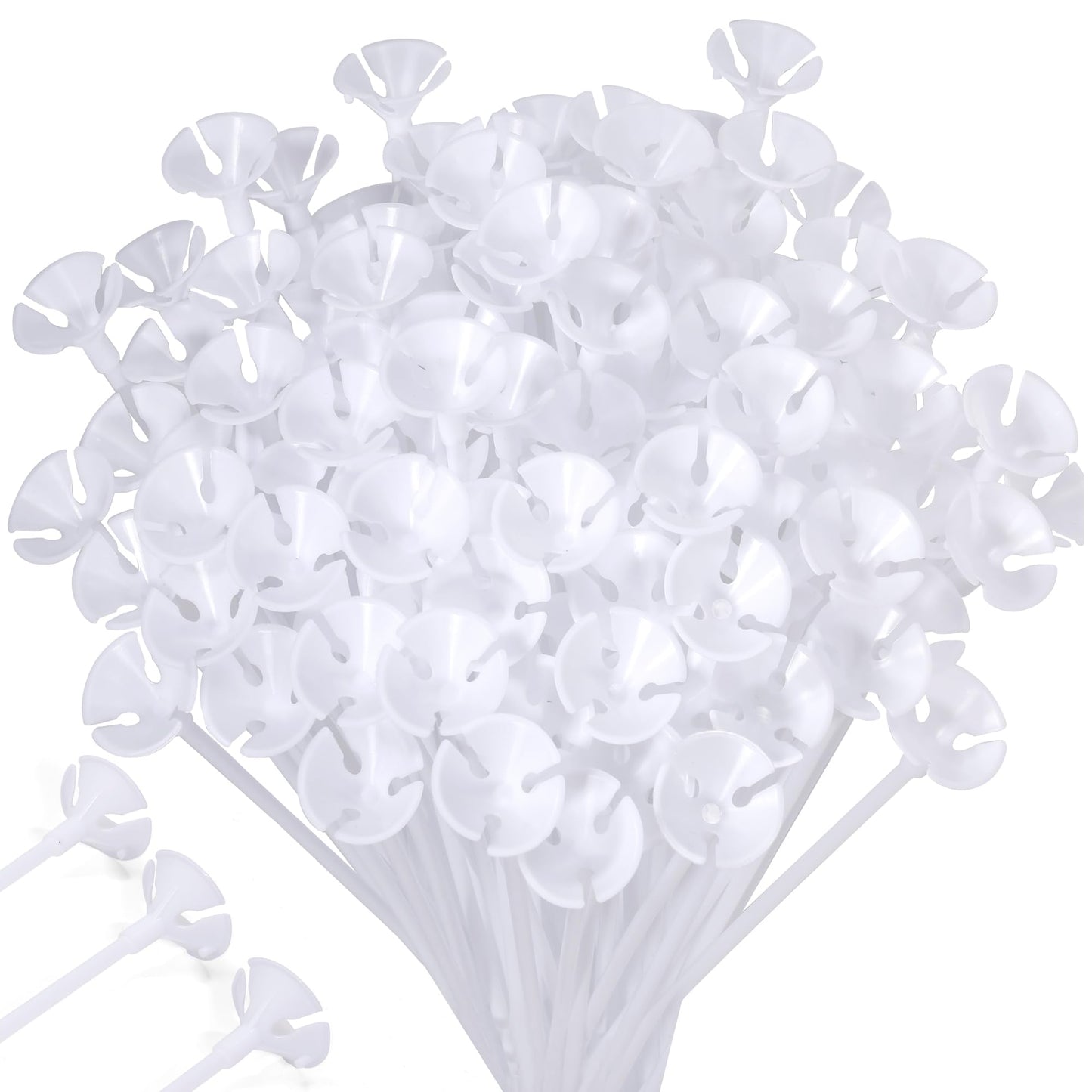 Pllieay 50 Pieces Balloon Sticks, Plastic White Balloon Stick with Cups