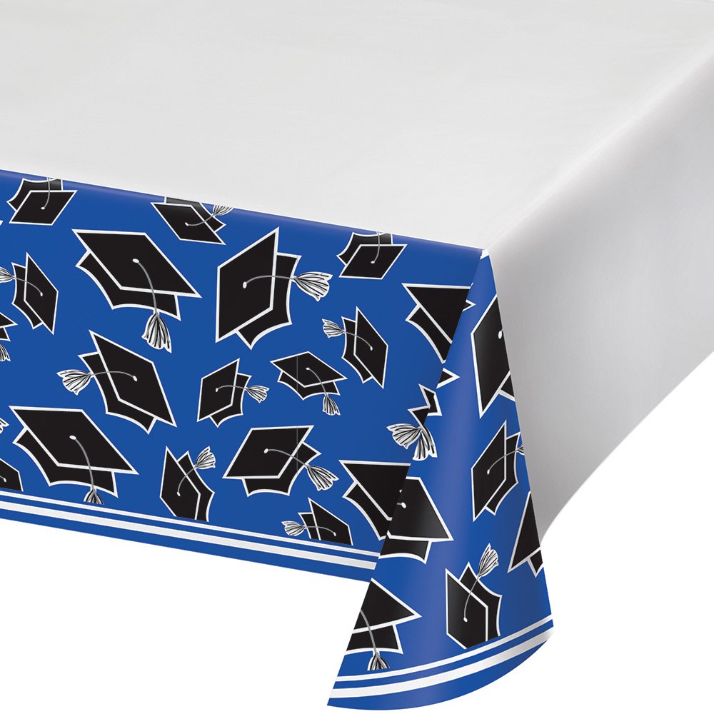 Creative Converting 320054 Graduation Theme Cobalt Blue Tablecloth