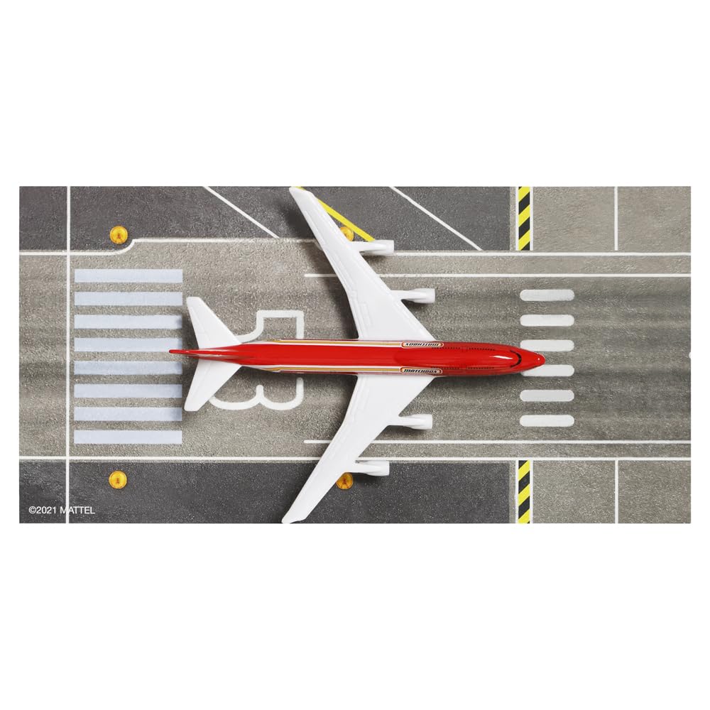Matchbox Collectible Die-Cast Metal Sky Busters Inspired by Boeing 747-400 Airplane - HVM44 ~ White and Red Passenger Jet Plane ~ Includes Playmat
