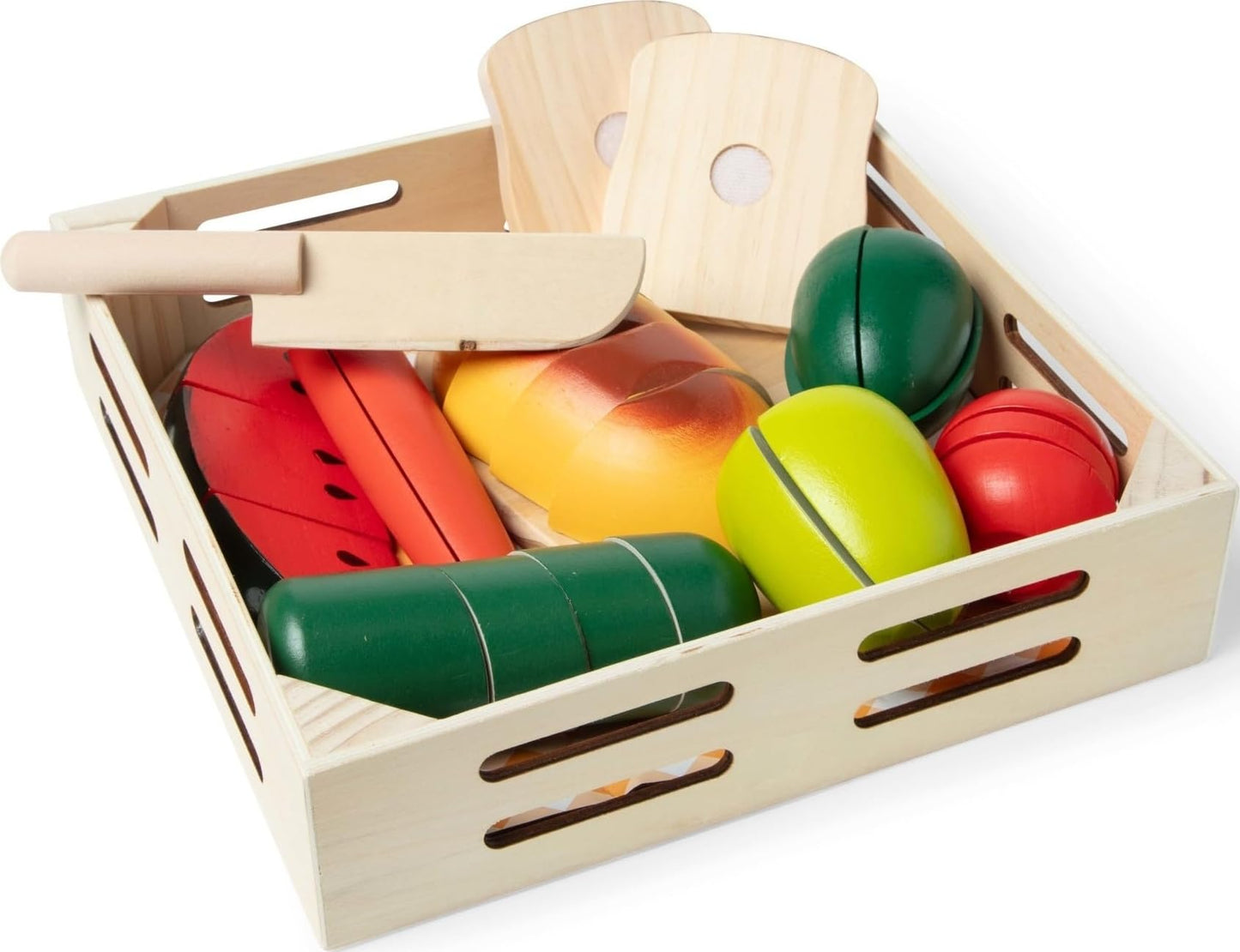 Melissa & Doug Cutting Food - Play Food Set With 25+ Hand-Painted Wooden Pieces, Knife, and Cutting Board