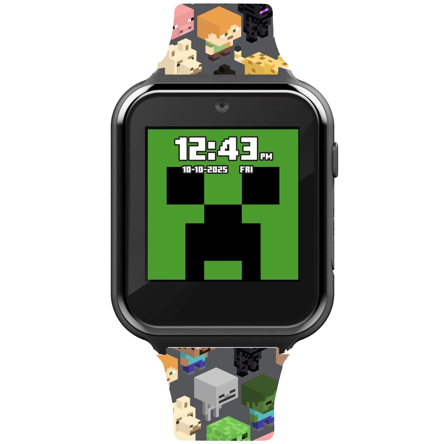 Minecraft Kids LED Smartwatch Interactive Gaming-Themed Watch 10 Changeable Faces, Step Counter, Calculator, Games, Selfie Cam, Alarm & Timer, Printed