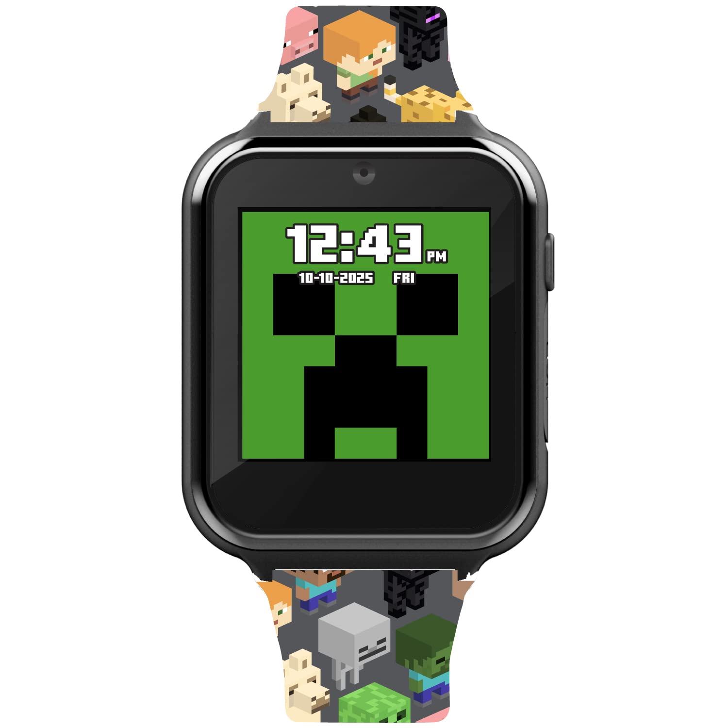 Minecraft Kids LED Smartwatch Interactive Gaming-Themed Watch 10 Changeable Faces, Step Counter, Calculator, Games, Selfie Cam, Alarm & Timer, Printed