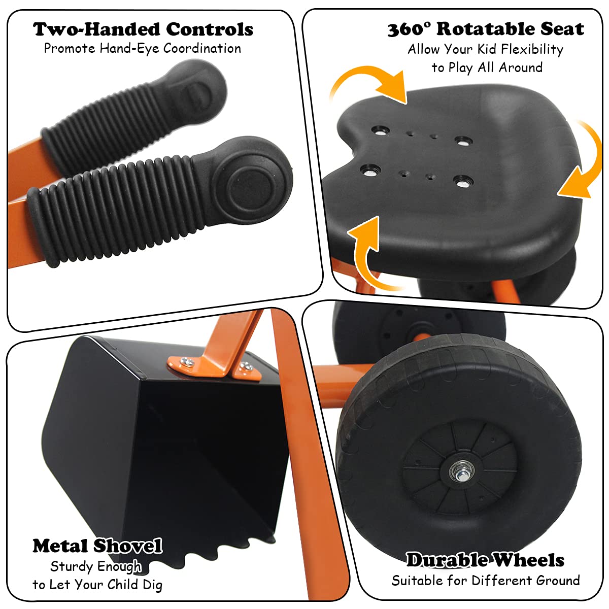 HONEY JOY Ride on Sand Digger, Metal Sit on Crane Sandbox Digger Toy with Seat & Handle, Toddlers Excavator Ride on Toy for Backyard, 4 Wheeler Kids