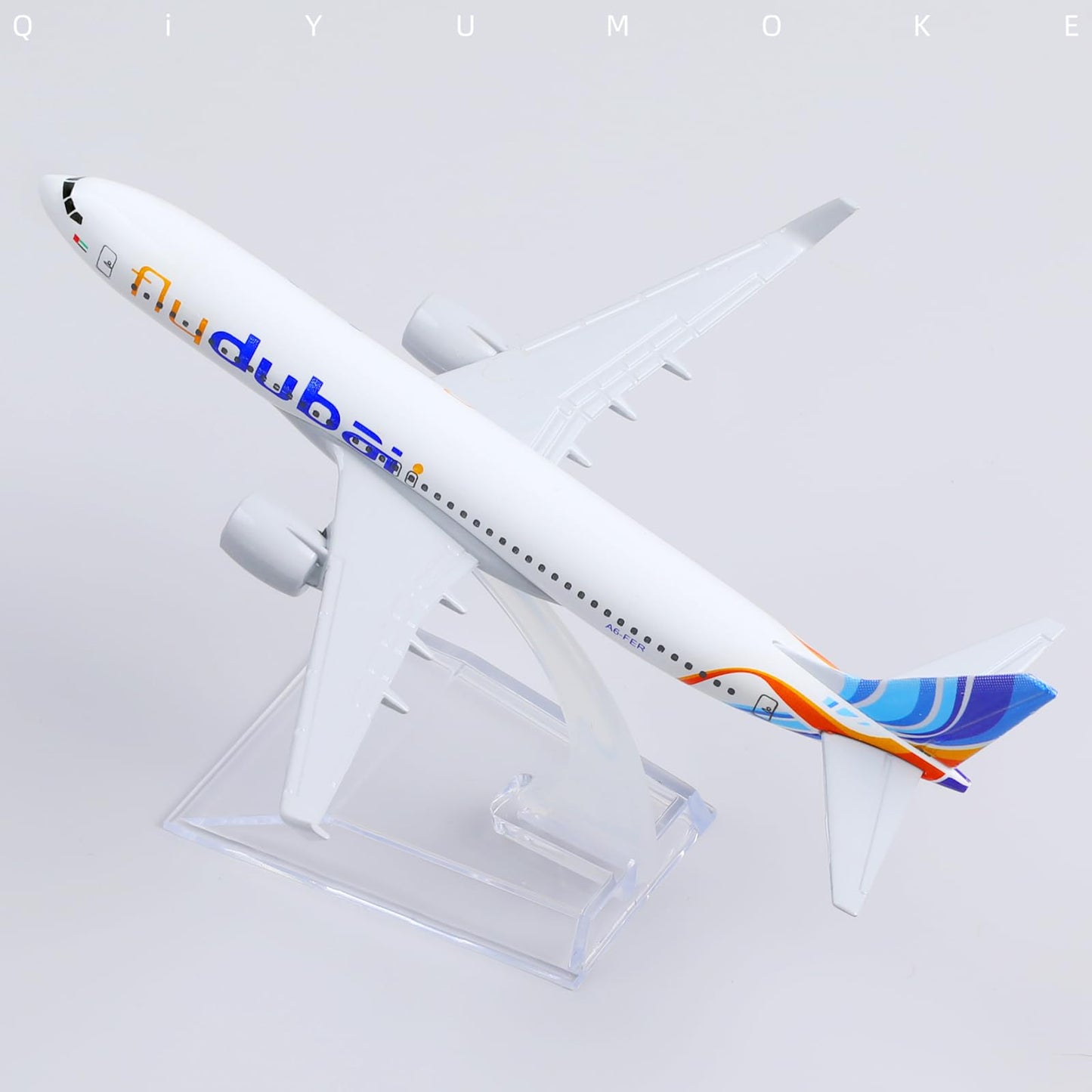 QIYUMOKE 1/400 Compatible for Dubai Boeing 737 Diecast Model Airplane with Display Stand, 5.9-Inch Metal Passenger Model for Aviation Collectors