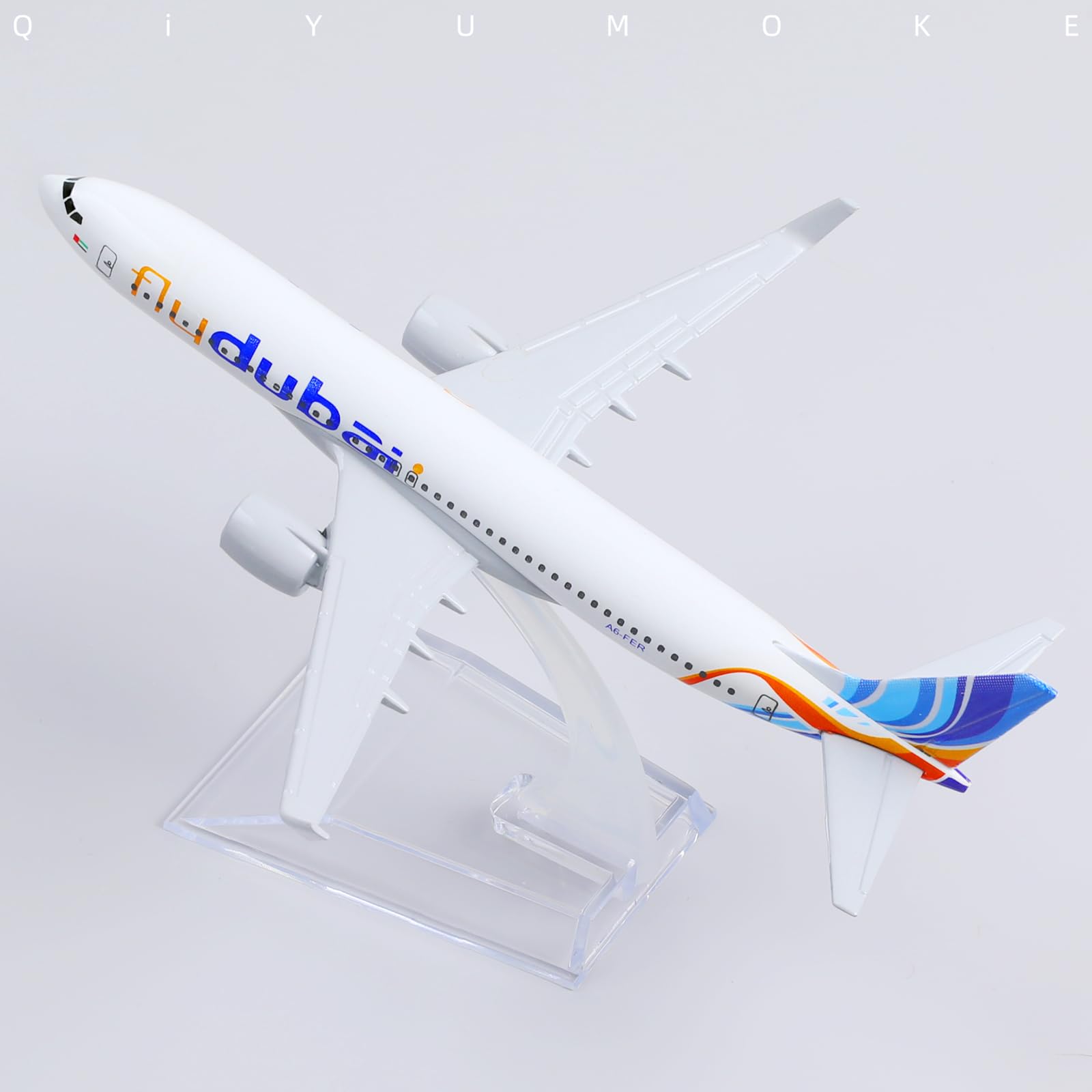 QIYUMOKE 1/400 Compatible for Dubai Boeing 737 Diecast Model Airplane with Display Stand, 5.9-Inch Metal Passenger Model for Aviation Collectors