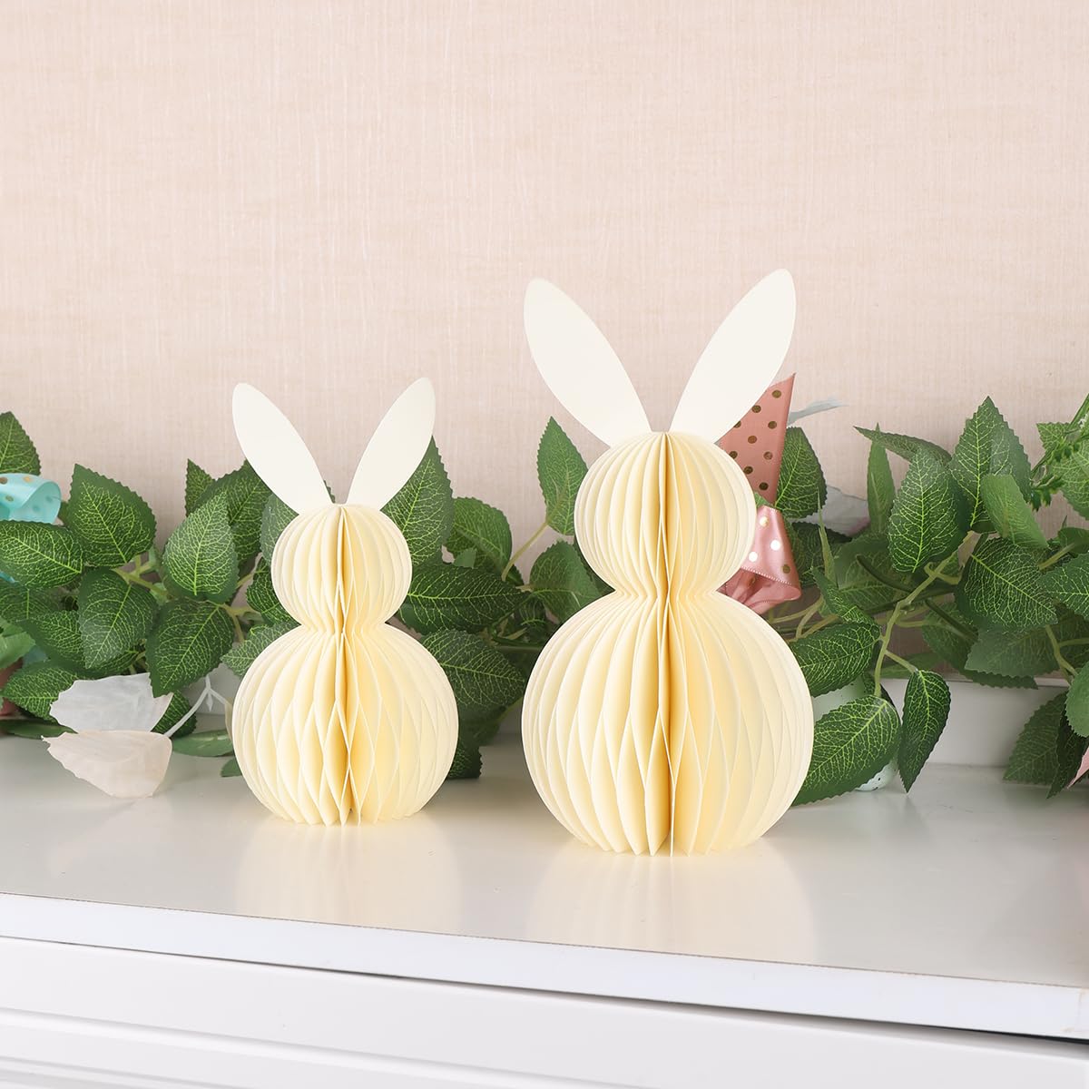 Easter Bunny Honeycomb Decorations, 3D Honeycomb Easter Decorations,Easter Table Decor,Pink and White, 4 Pack