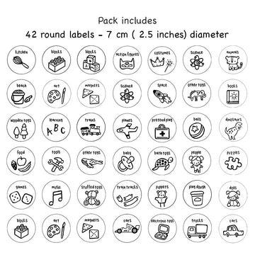 Toy Storage Labels: Set of 42 Unique Trofast Tags for Organizing Playrooms and Bedrooms. Original Peel and Stick Artist Designs for Kids' Toys