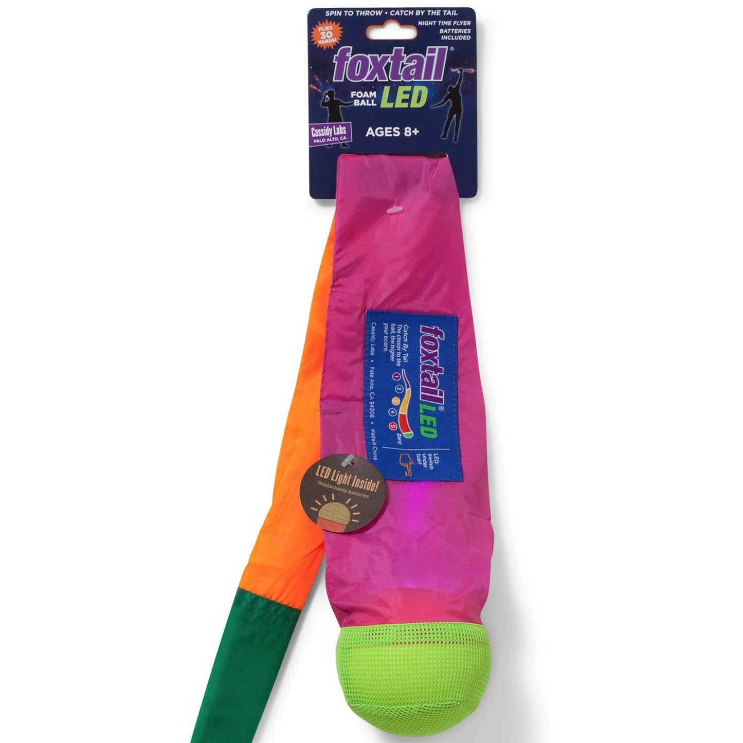 Foxtail LED - Outdoor Throw and Catch Light Up Game - Foam Ball & Tail Glow at Night - Play in The Dark - Fun Gift Idea for Kids & Adults, Boys &