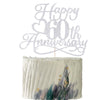 YUINYO Silver Glitter Happy 60th Anniversary Cake Toppers