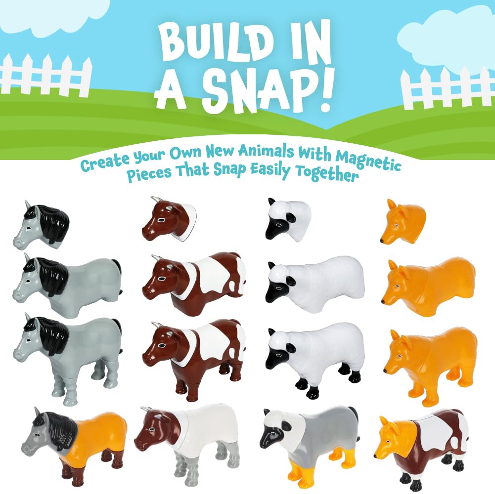 POPULAR PLAYTHINGS Magnetic Animals for Toddlers 1-3, Mix or Match Animal Toys, Set of 4 Gift for Kids - Farm Animals