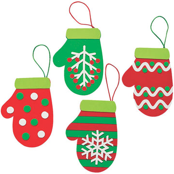 Fun Express 4 1/4" x 6" Mitten Christmas Ornament Red & Green Craft Kit - Makes 12