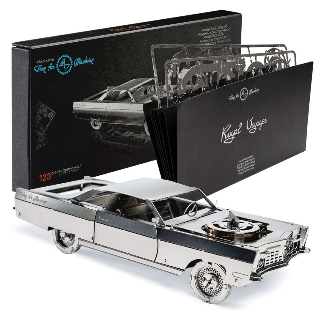 Model Car Kit - 3D Model kit Royal Voyager - Moving Wind-Up Retro Car Model | 3D Puzzle for Adults - Metal DIY Kit | Beautiful Metal Model Car