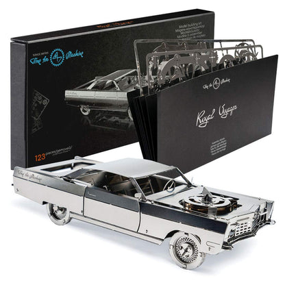 Model Car Kit - 3D Model kit Royal Voyager - Moving Wind-Up Retro Car Model | 3D Puzzle for Adults - Metal DIY Kit | Beautiful Metal Model Car