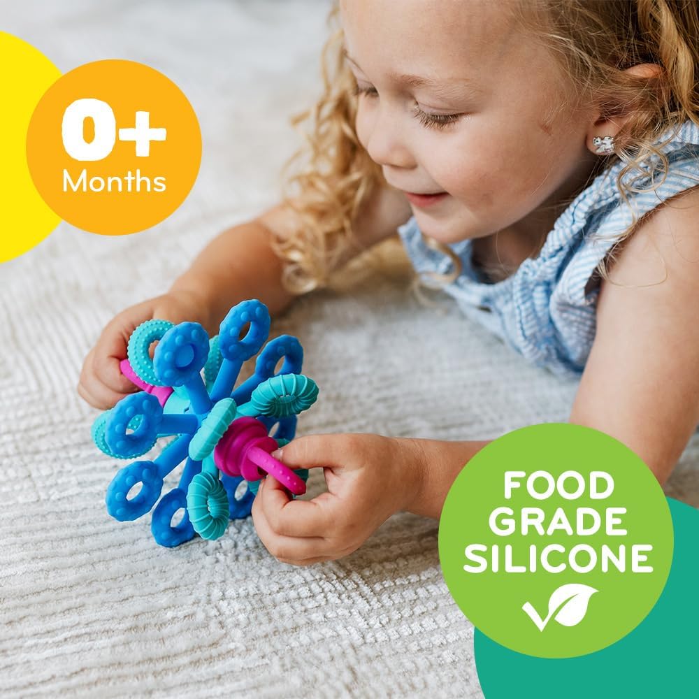 Mobi Games Okee Baby Sensory Ball, Twist, Pull, Push & Chew Baby Sensory Toys for Babies 0+ Months, Food-Grade Silicone, Bright Colorful Textures