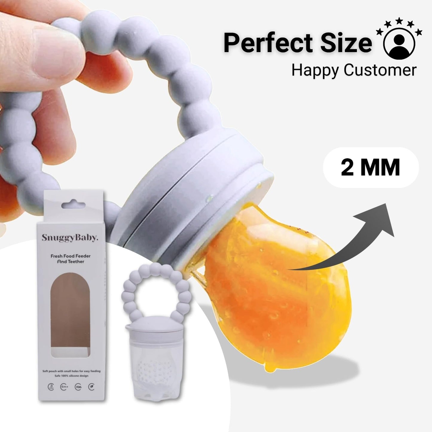 SnuggyBaby Fresh Food Feeder & Teether - 100% Food-Grade Silicone, BPA-Free, Ergonomic Grip, Mesh-Free, Easy-to-Clean, Introduce Solids Safely