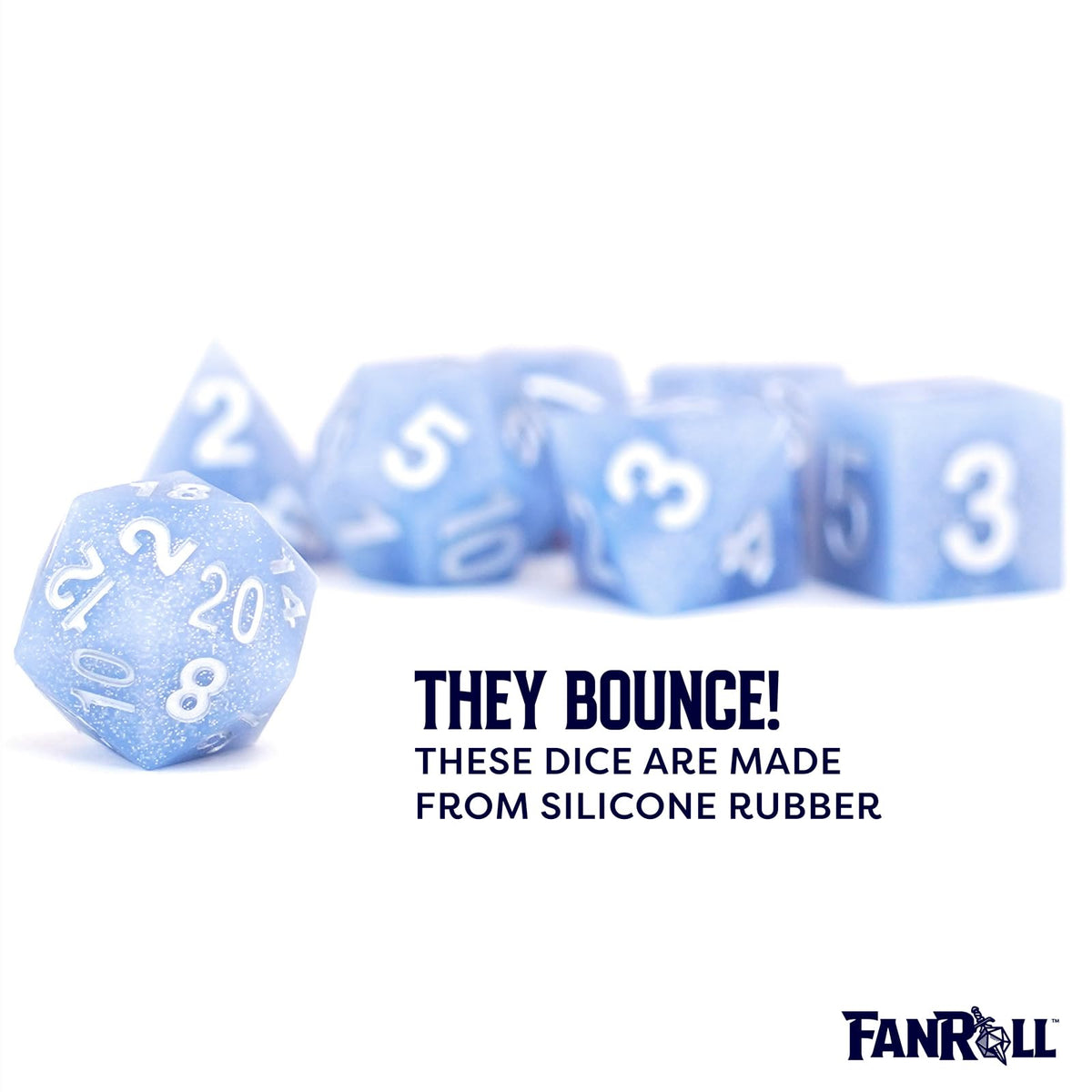 FanRoll 16mm Sharp Edge Silicone Rubber Poly DND Dice Set: Glacial Debris, Role Playing Game Dice for Dungeons and Dragons