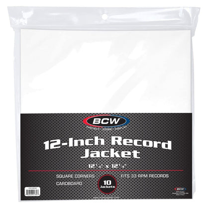 BCW White Cardboard Record Jacket 12-Inch | Protects 33? RPM Vinyl Records | Heavy 20-Point Acid-Free Cardboard | Blank LP Sleeves | Durable Outer