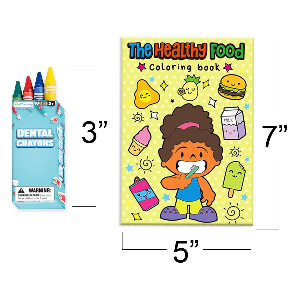 ArtCreativity Dental Coloring Book Kit for Kids - Includes 12 Mini Coloring Books and 12 Boxes of 4 Crayons Each - Fun Birthday Party Favors, Party