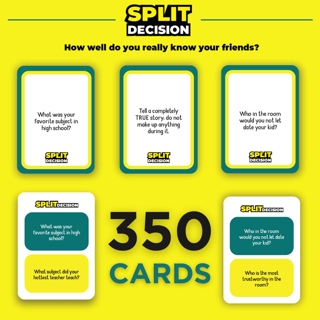 Viral Studios Split Decision Board Game, Ages 17+ for 3+ Players, Intuition Meets Accusation