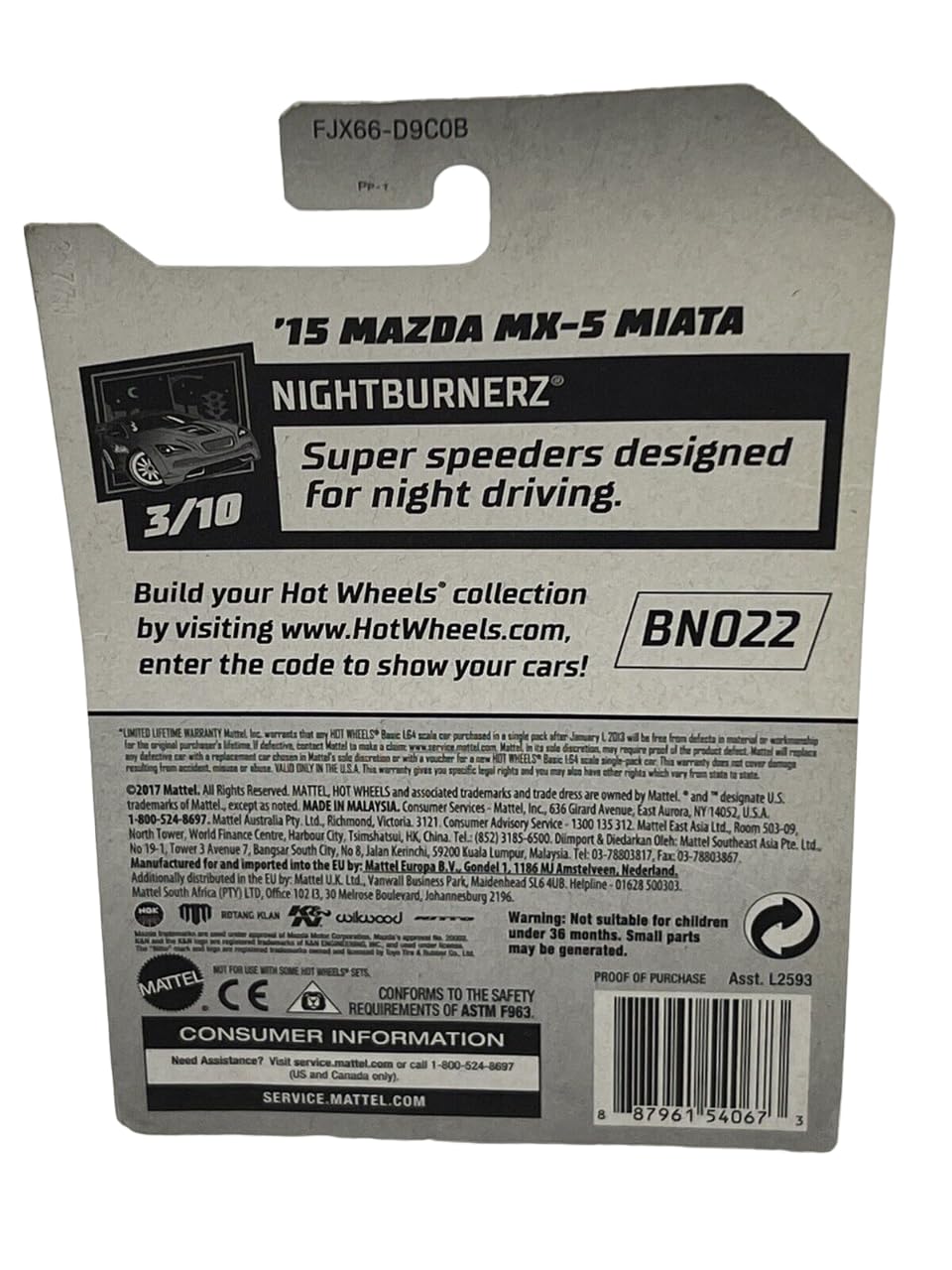 Hot Wheels 2018 50th Anniversary Nightburnerz 15 Mazda MX-5 Miata (Mad Mike) 40/365, White