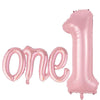 2 Pcs Large Light Pink Number 1 & Script Letter One Balloons