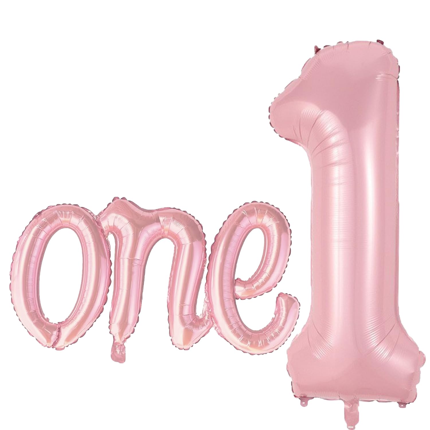 2 Pcs Large Light Pink Number 1 & Script Letter One Balloons