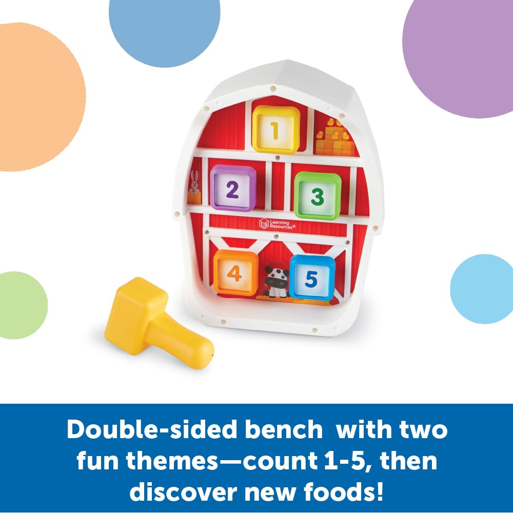 Learning Resources Barnyard Pounding Bench, Farm Animals for Kids, Fine Motor Skills, Montessori Toys, Hammer Toy , Ages 18 Months+, 3 Pieces