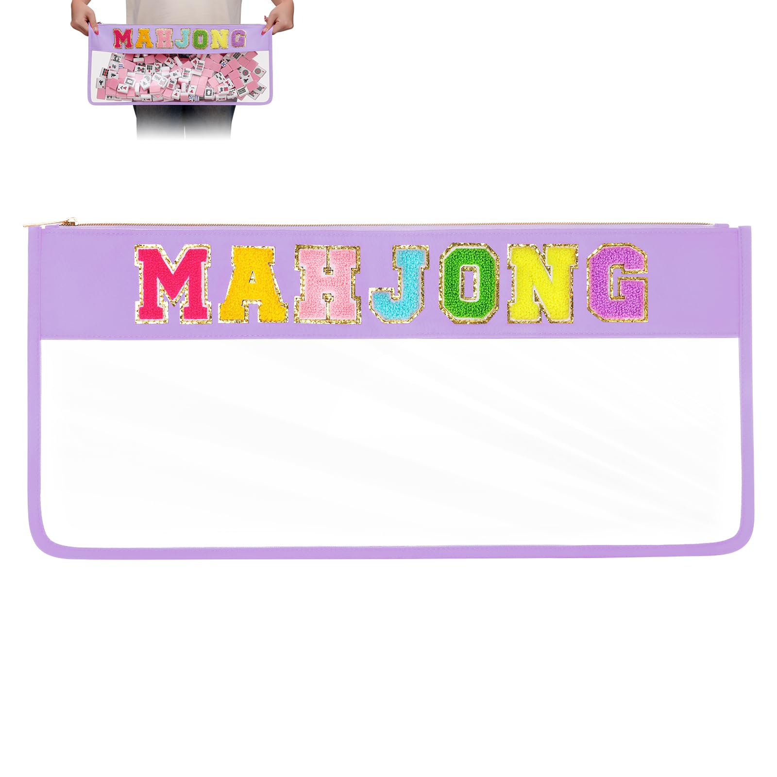 DEVPNR Clear American Mahjong Tile Bag with Zipper, Romantic Purple
