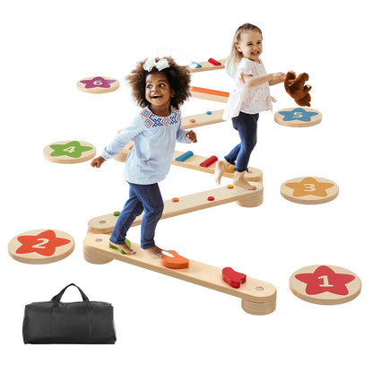 VEVOR Balance Beam Stepping Stones, 6 PCS Wooden Toddler Balance Boards, Montessori Toy for Kids 3-6, Build Coordination and Gross Motor Skills