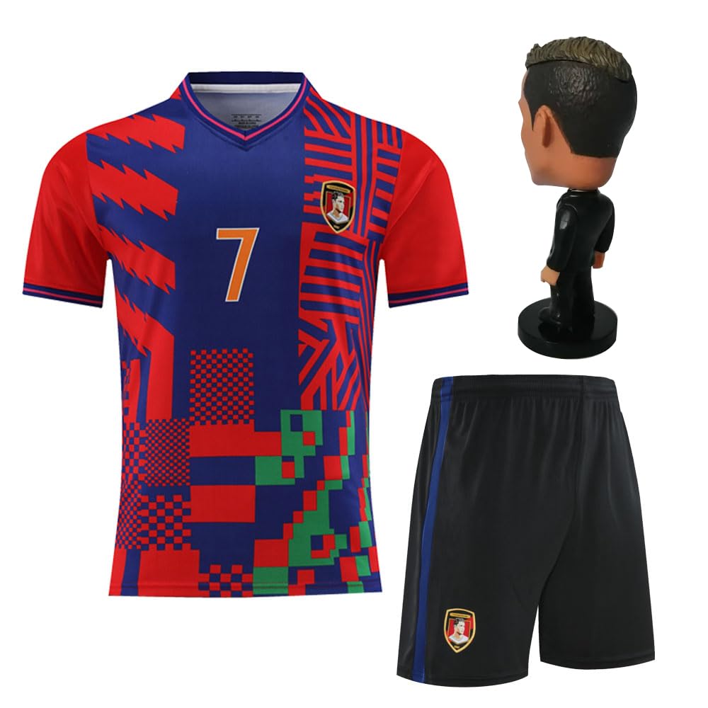 RIKPR Kids Soccer Jersey for Boys Girls Youth Uniform with Doll Football Shirt Birthday Gift Set (US, Age, 8 Years, 9 Years, red)