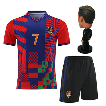 RIKPR Kids Soccer Jersey for Boys Girls Youth Uniform with Doll Football Shirt Birthday Gift Set (US, Age, 8 Years, 9 Years, red)